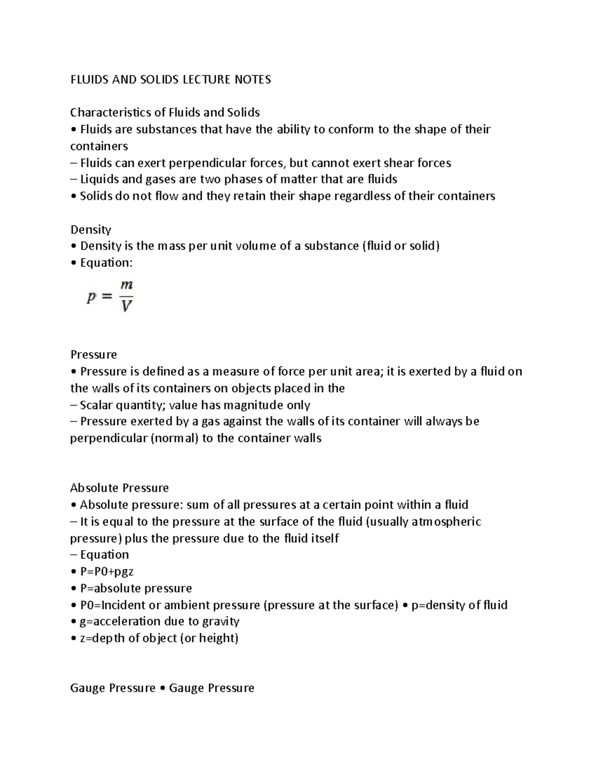 Fluids AND Solids Lecture Notes - FLUIDS AND SOLIDS LECTURE NOTES ...