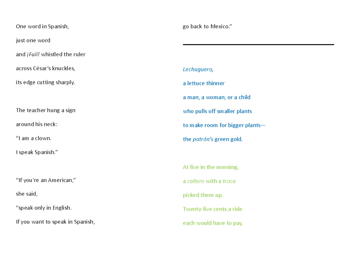 debate-piece-poem-with-highlights-one-word-in-spanish-just-one