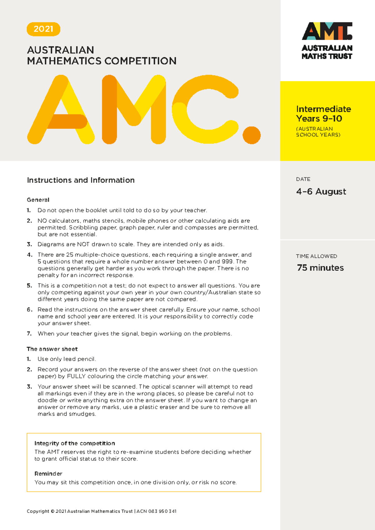 2021 AMC Intermediate - Practise for the AMC - 20202021 AUSTRALIAN ...