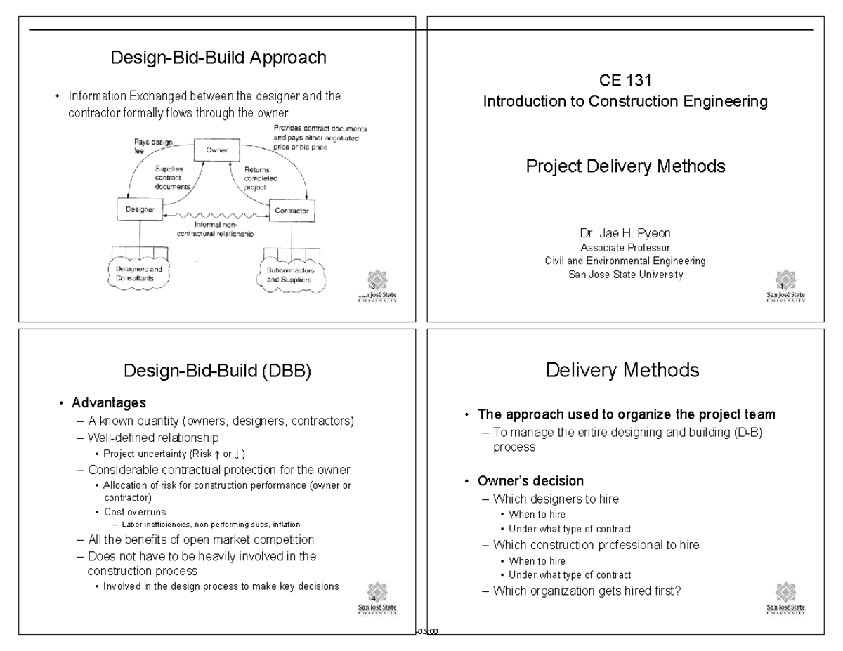 CE131 Lec 04 Project Delivery Methods HO - &( ,QWURGXFWLRQ WR ...