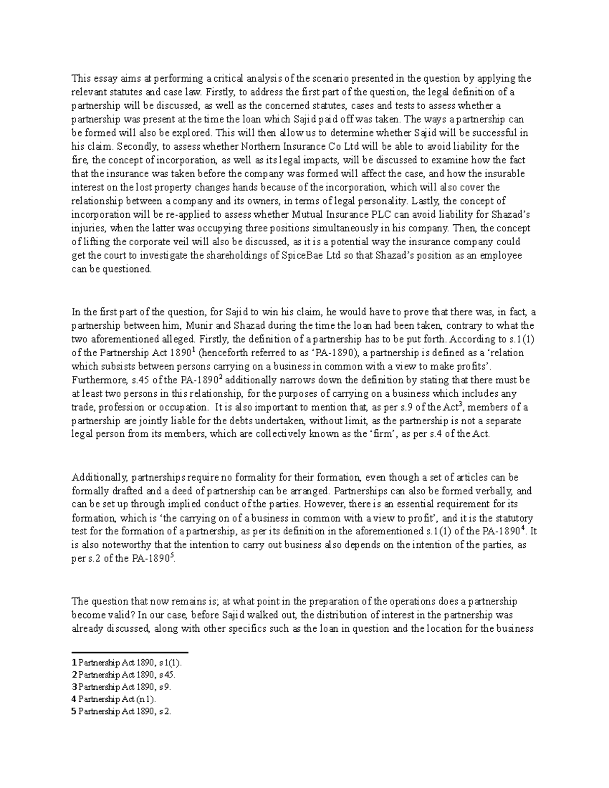Company Law Partnership Problem Essay This Essay Aims At Performing