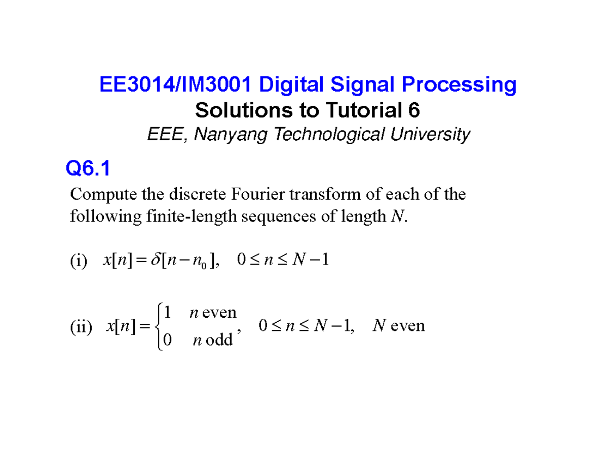 Solution To Tutorial 6, EE3014,Digital Signal Processing, AY20/21 ...