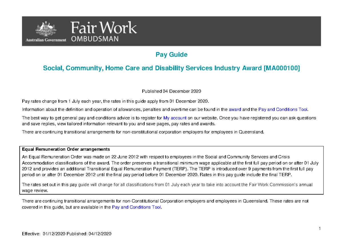 Social community home care and disability services industry award