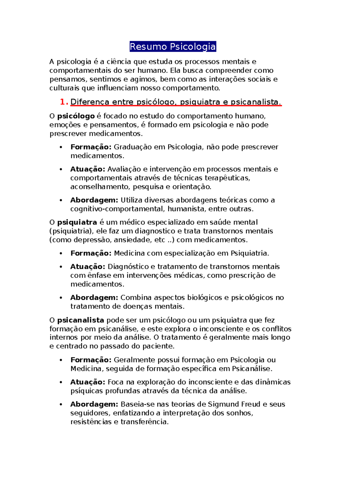 O que é psicologia - Resumo Psicologia A psicologia é a ciência que ...