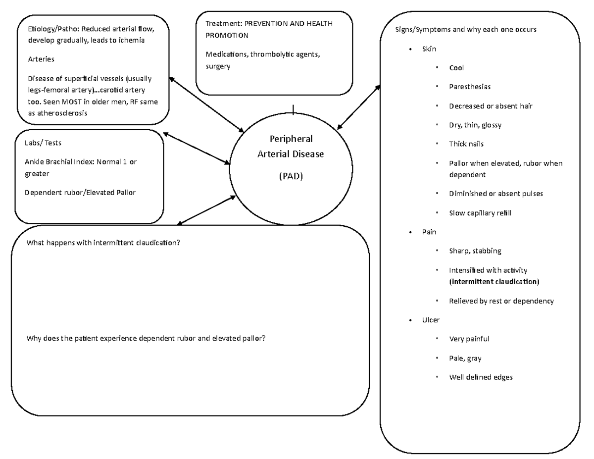 Disease specific concept map PAD Treatment PREVENTION AND HEALTH