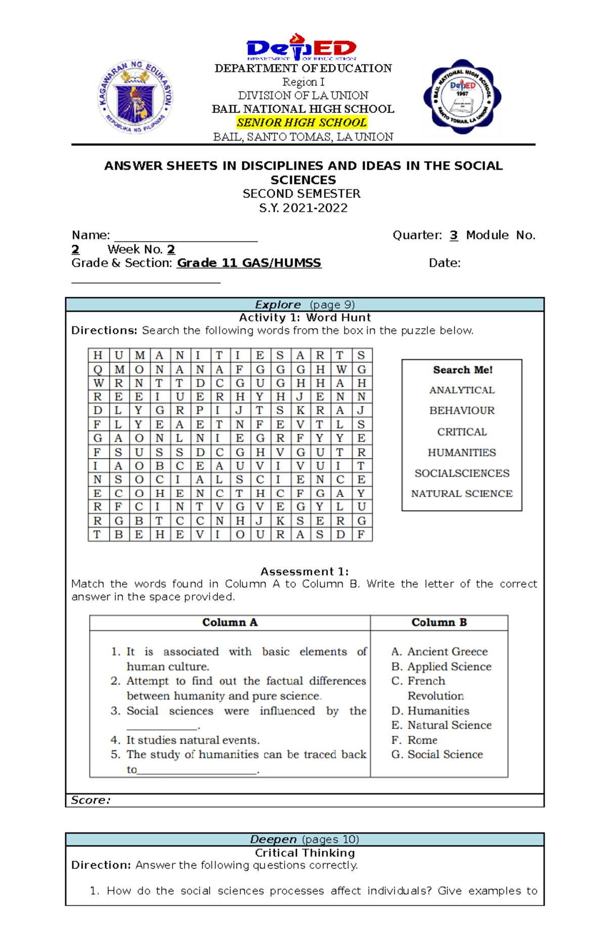 Answer Sheet Q3 Module 2 WEEK 3 - DEPARTMENT OF EDUCATION Region I ...