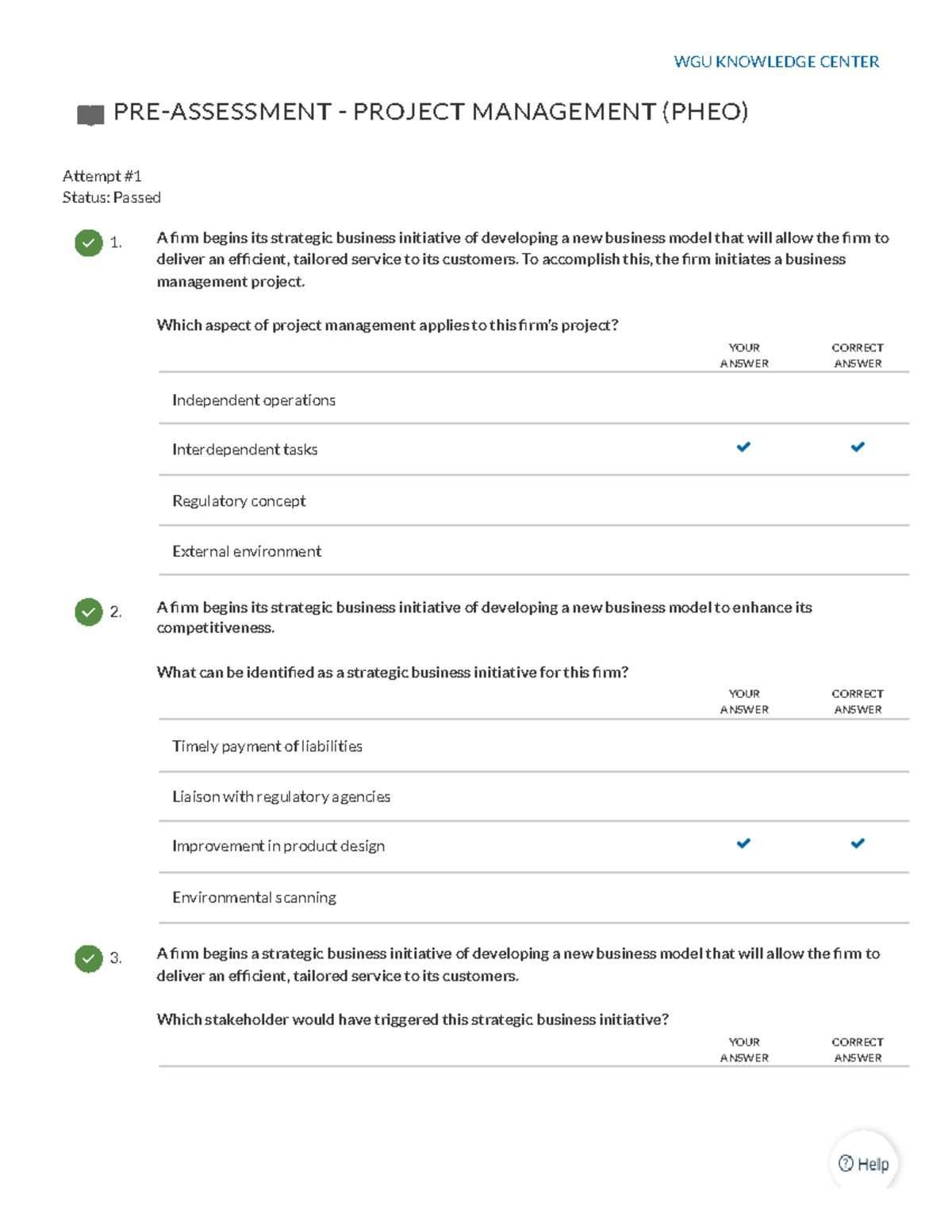 Pre Assessment Test C722 - PRE-ASSESSMENT - PROJECT MANAGEMENT (PHEO ...