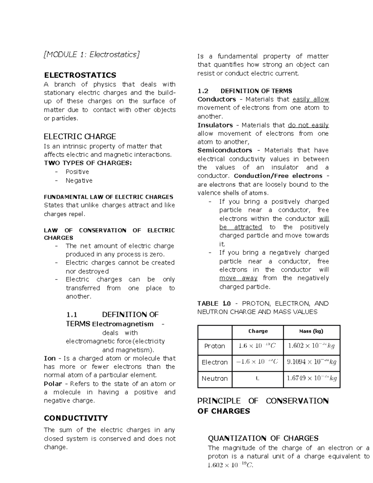 Physics electrostatics - [MODULE 1: Electrostatics] ELECTROSTATICS A ...