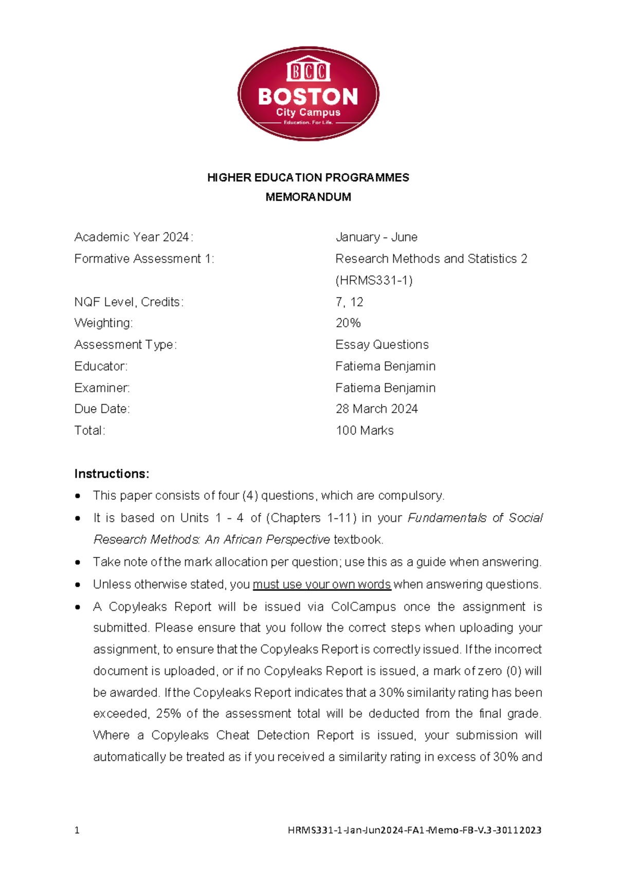 HRMS331-1-Jan-Jun2024-FA1-Memo-28 march 2024 - HIGHER EDUCATION ...