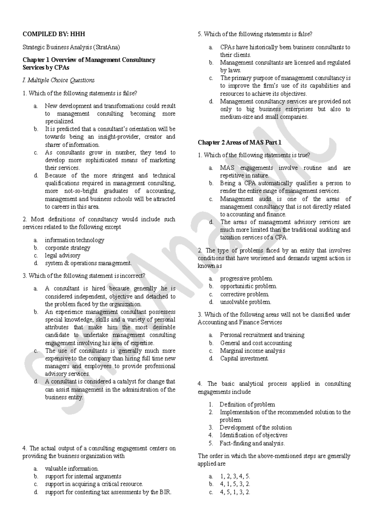 Stratana Practice Questions - COMPILED BY: HHH Strategic Business ...