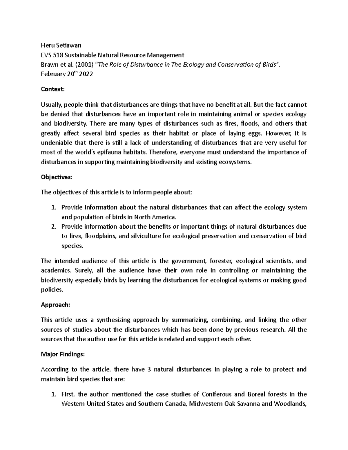 EVS518 Brawn et al - This is an assignment which the assignment ask us ...