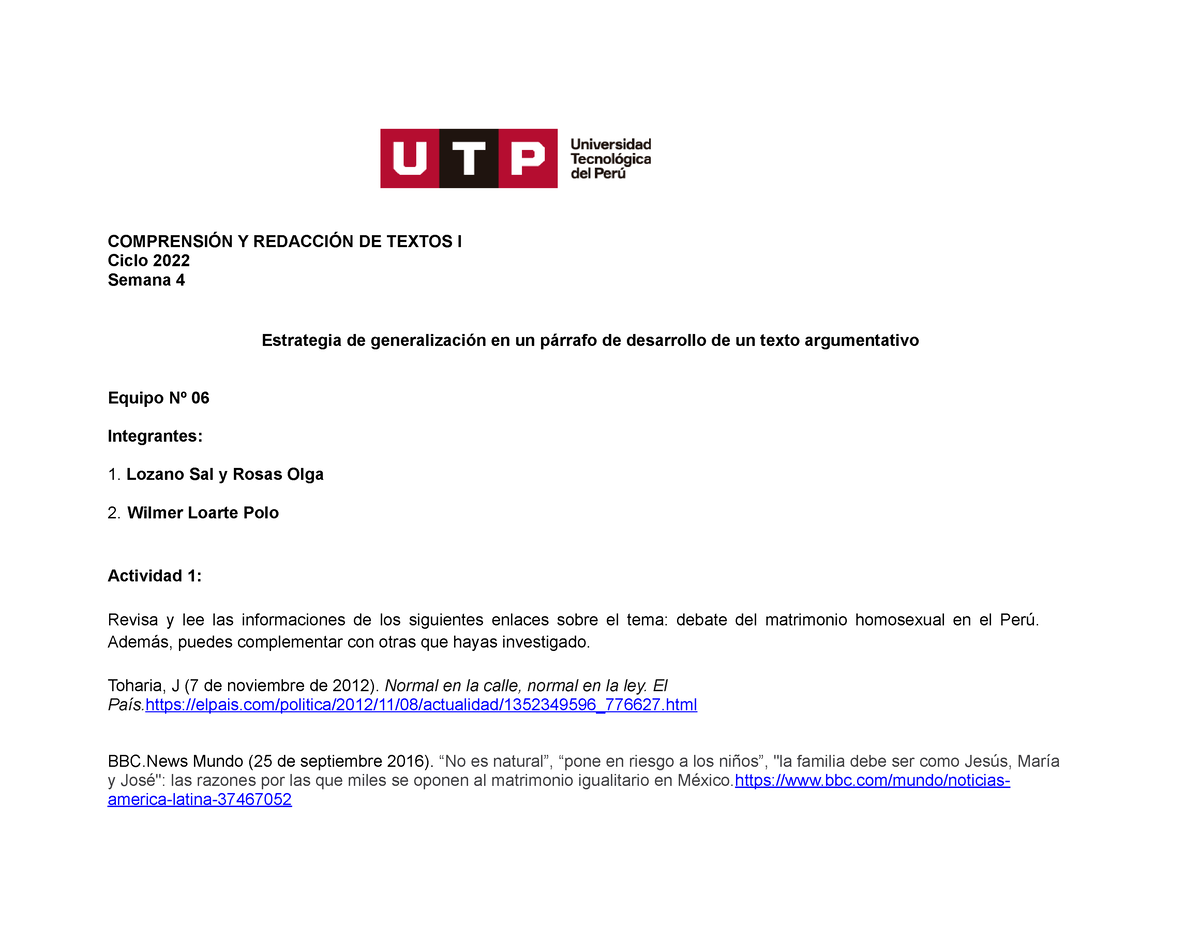 Actividad Nº 04 Redaccion DE Texto - COMPRENSIÓN Y REDACCIÓN DE TEXTOS ...