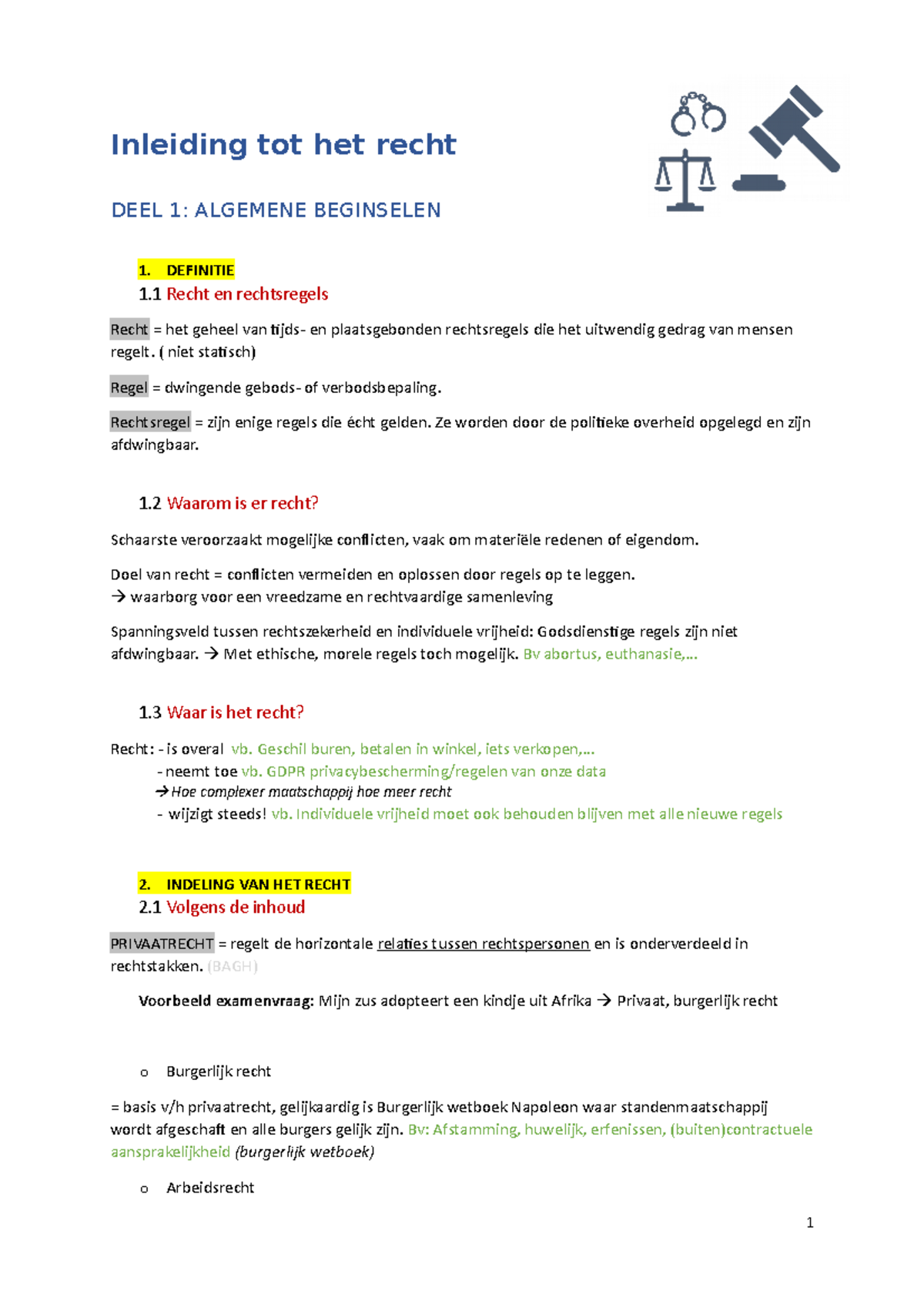 Samenvatting-inl Recht - Inleiding Tot Het Recht DEEL 1: ALGEMENE ...