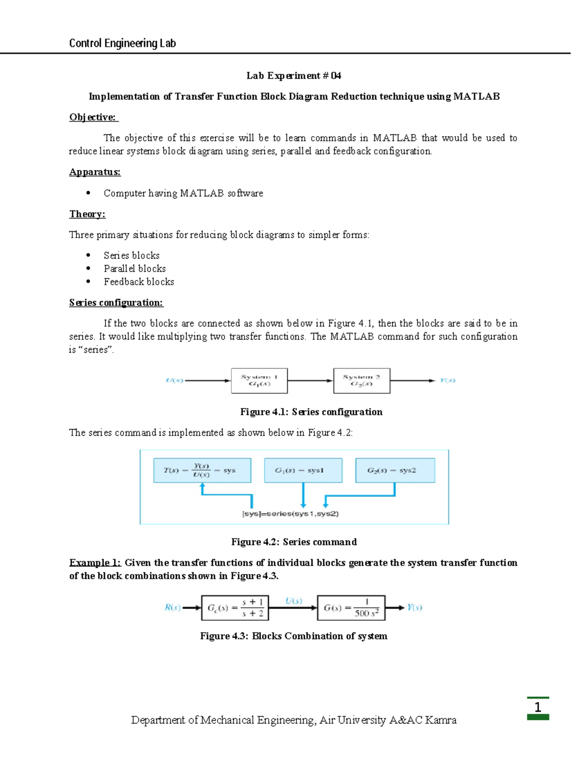 Control Lab 4 - A LAB MATERIAL - 1 Lab Experiment # 04 Implementation ...