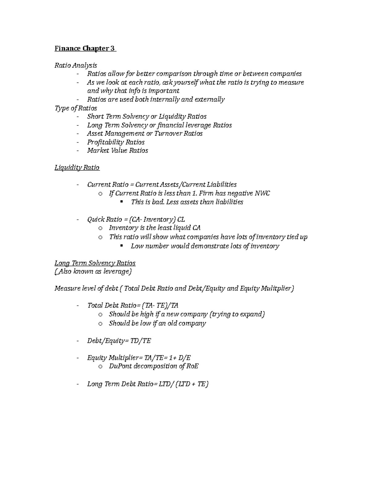 Finance Chapter 3 ( Ratios) - Finance Chapter 3 Ratio Analysis - Ratios ...