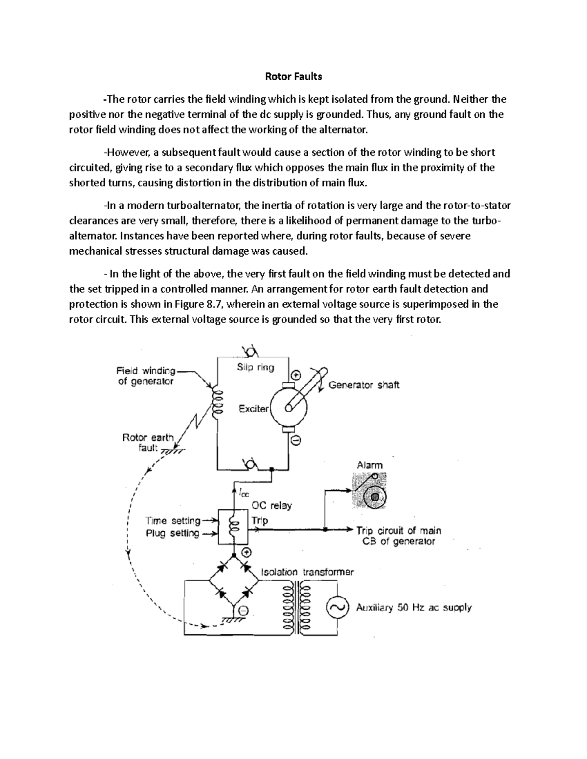 Rotor Faults Rotor Faults The rotor carries the field winding which is kept isolated from the