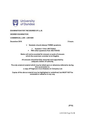 LW31036 Business Organisations (Adv) exam - EXAMINATION FOR THE DEGREE ...