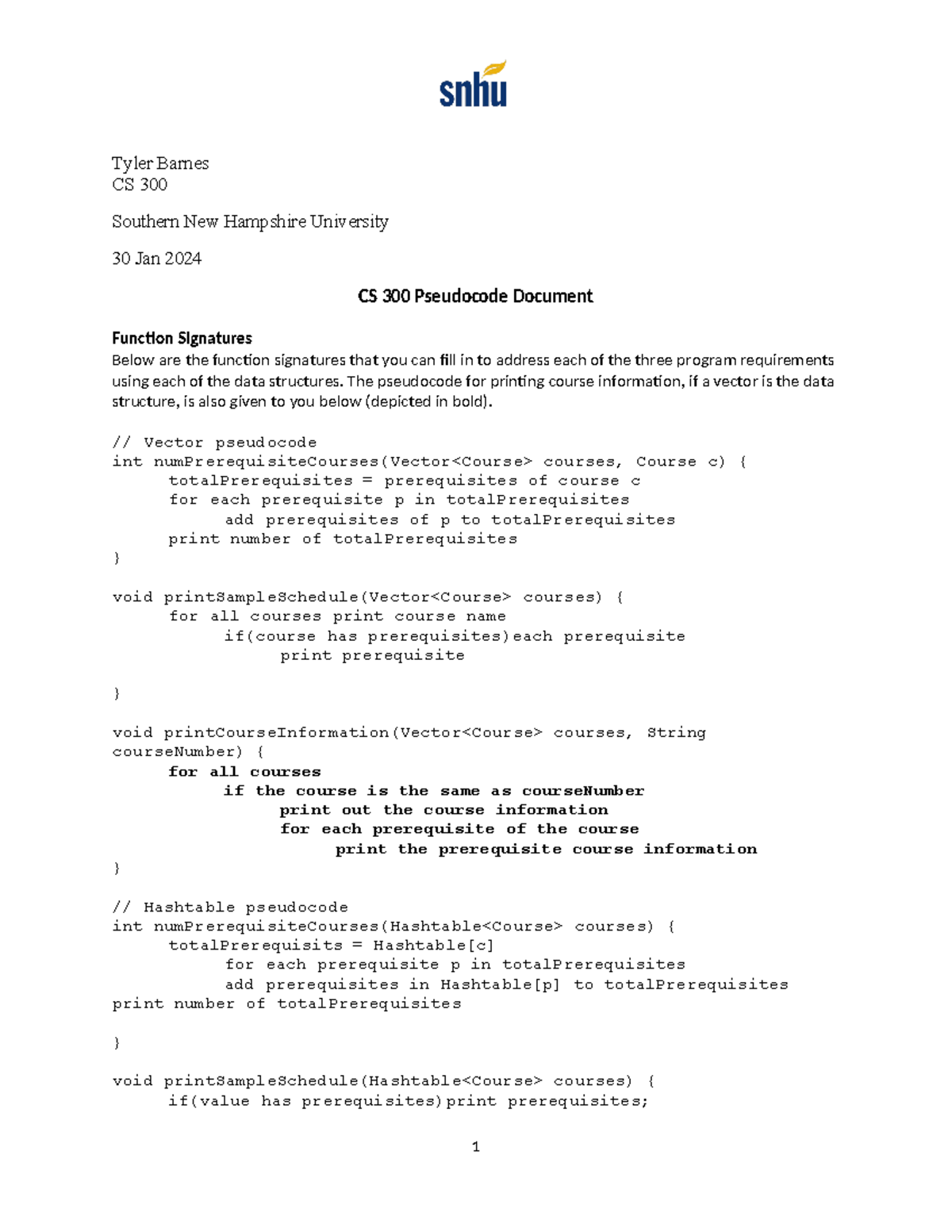 CS 300 Pseudocode Document - Tyler Barnes CS 300 Southern New Hampshire ...