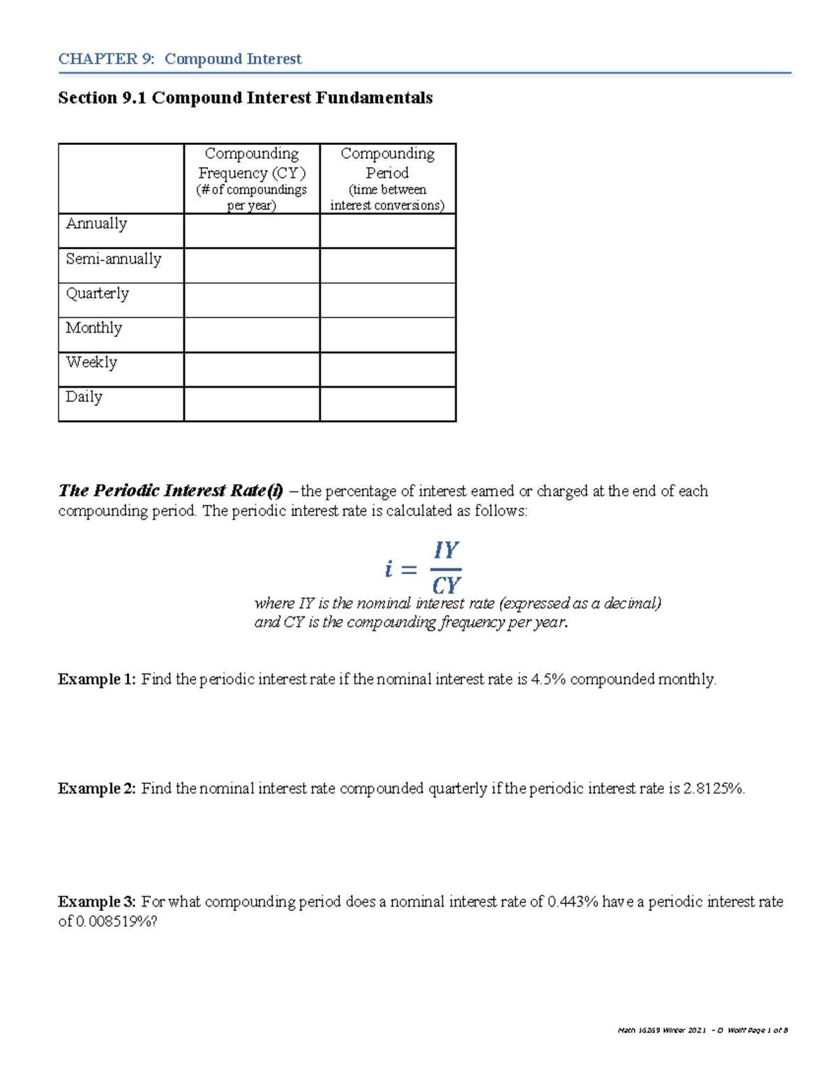 Wk 8 Sections 9-1 to 9-4 - CHAPTER 9: Compound Interest Section 9 ...