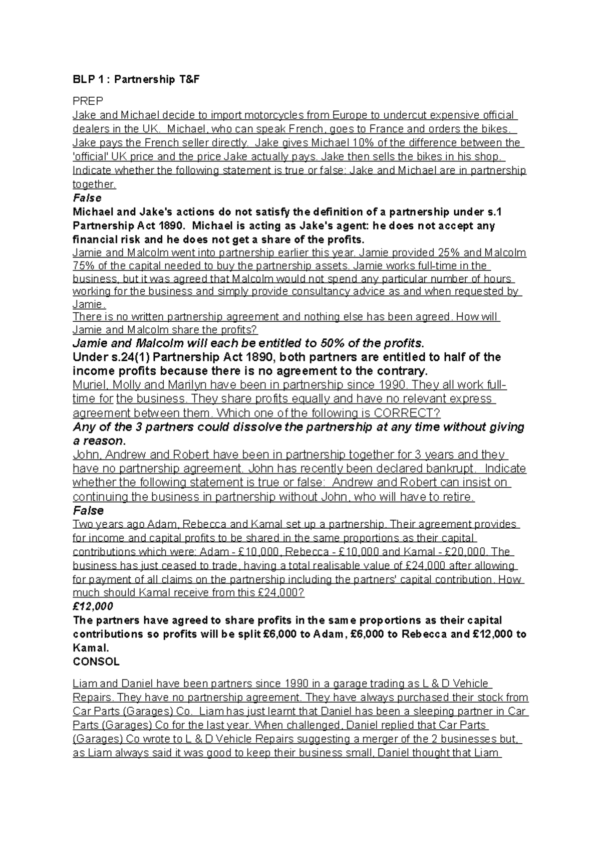 BLP 1 Test and Feedback 1 - BLP 1 : Partnership T&F PREP Jake and ...