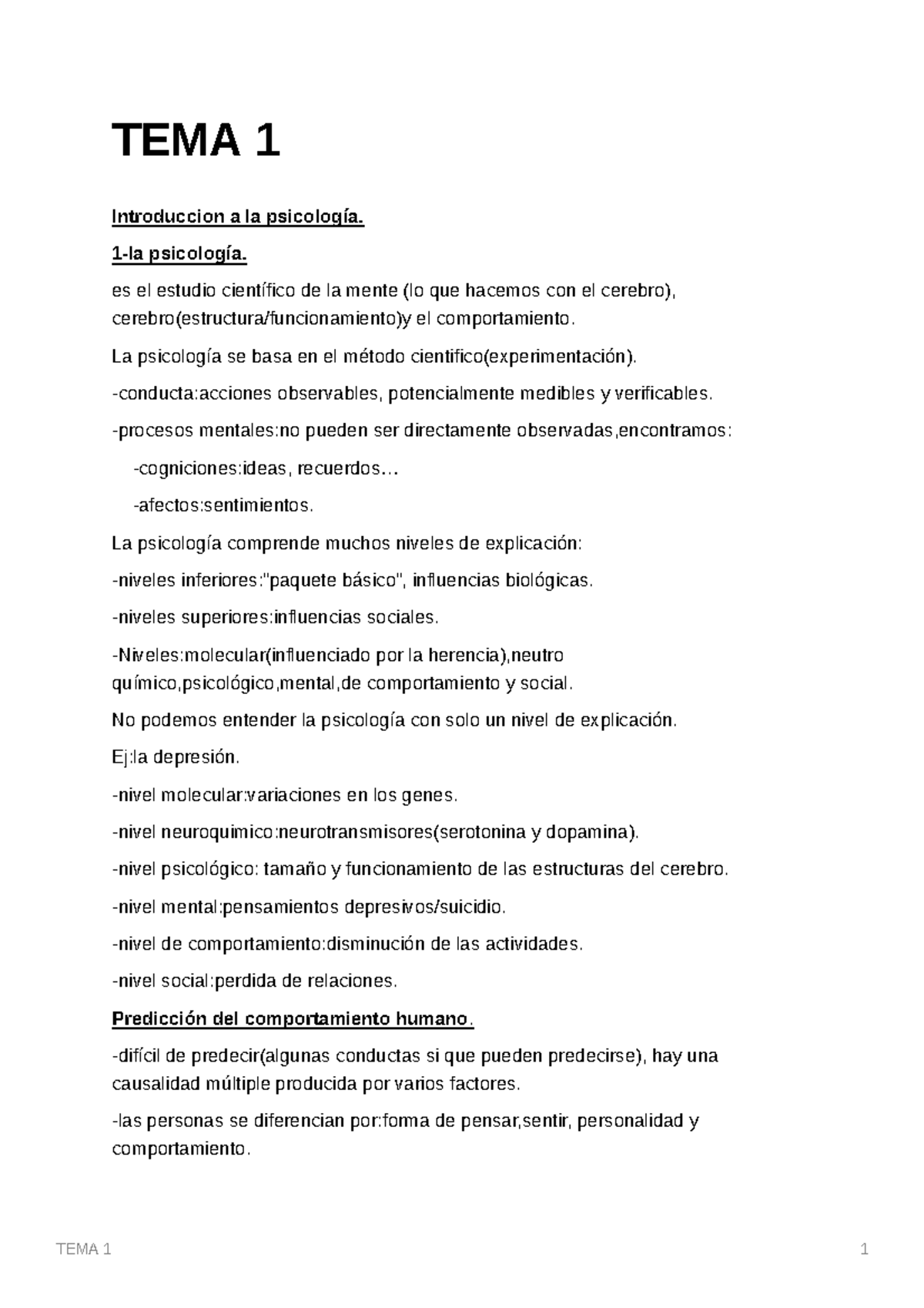 TEMA 1 apuntes - TEMA 1 Introduccion a la psicología. 1-la psicología ...