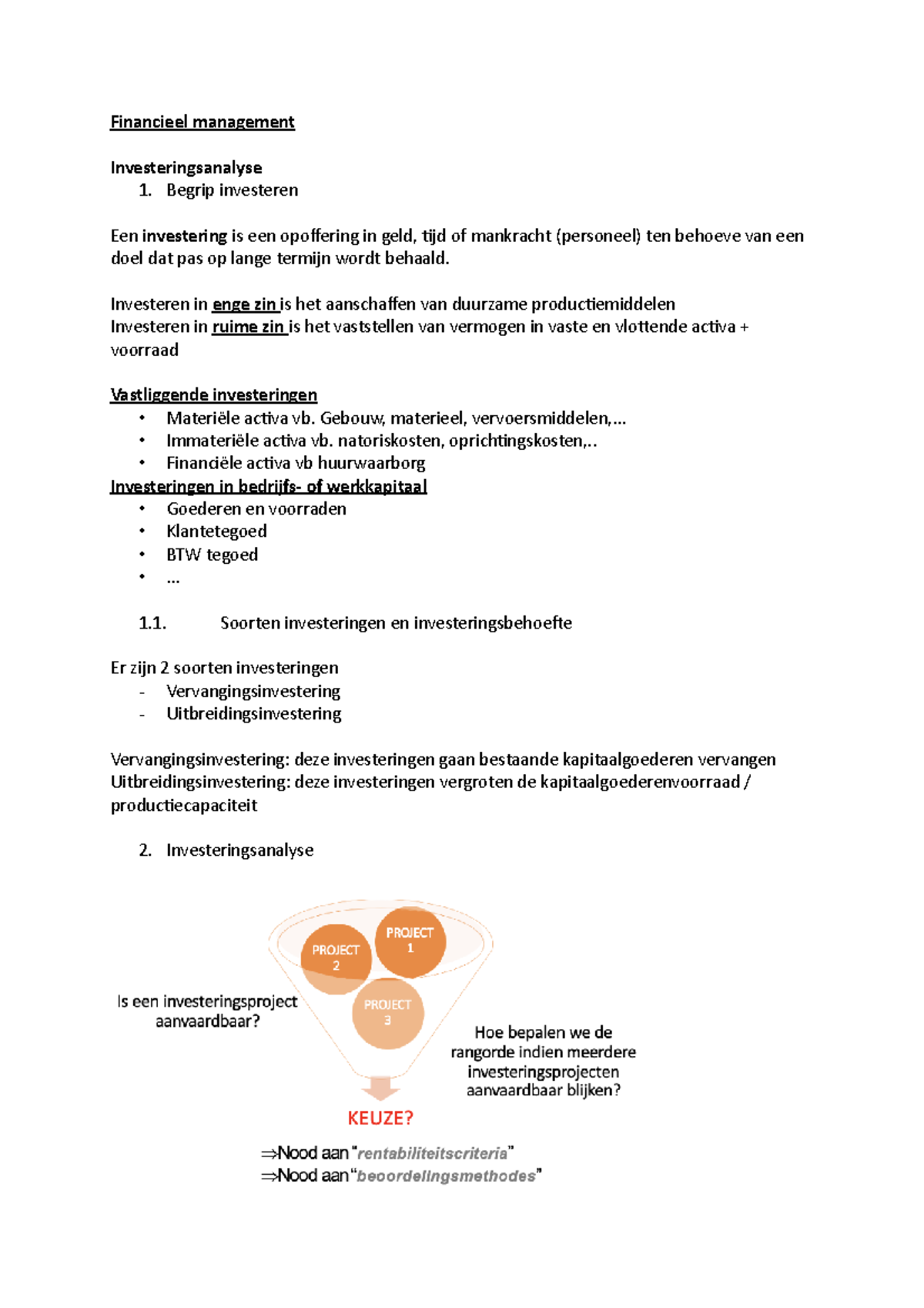 Samenvatting Van Een Deel - Financieel Management Investeringsanalyse 1 ...