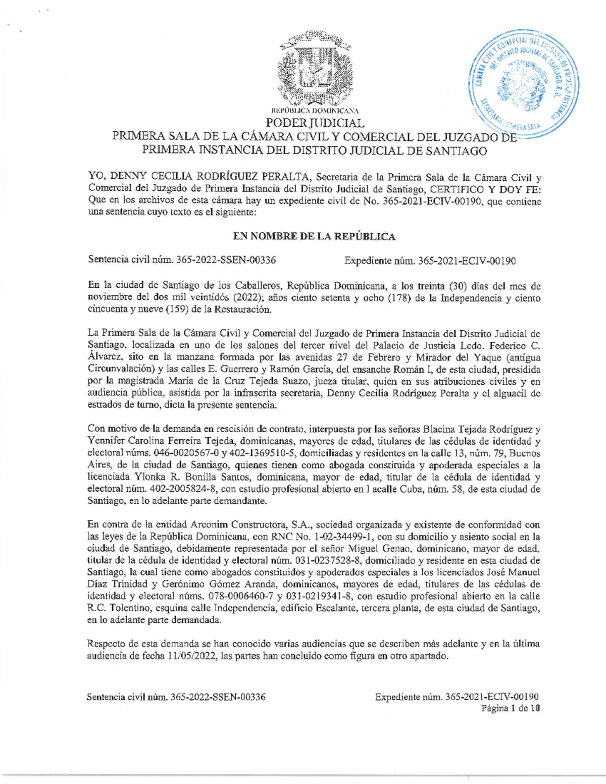 Sentencia notarial - JUDICIAL SERVICE REPUBLICA DOMINICANA PODER ...
