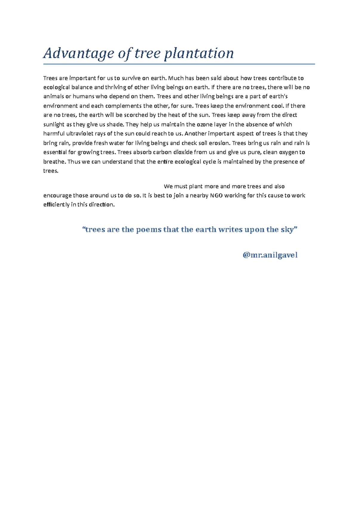 New Microsoft Word Document Advantage of tree plantation Trees are