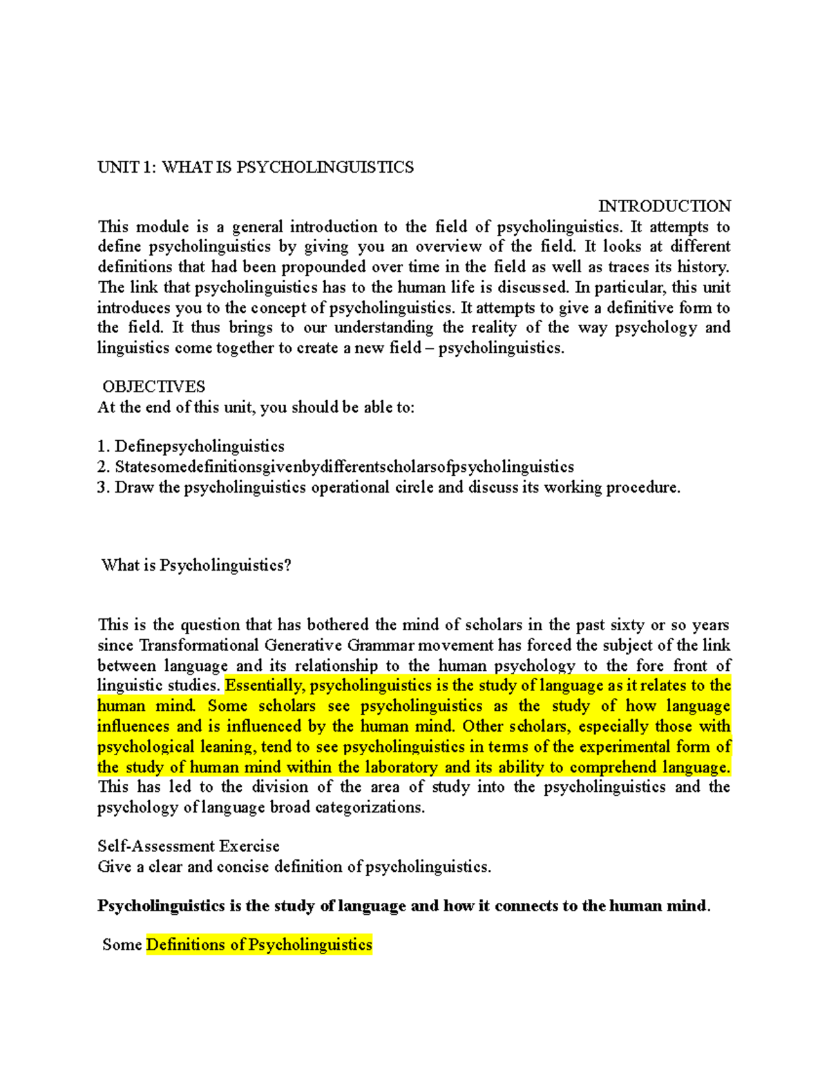 ELc 221 - Psycholinguistics - WHAT-IS- Psycholinguistics - UNIT 1: WHAT ...