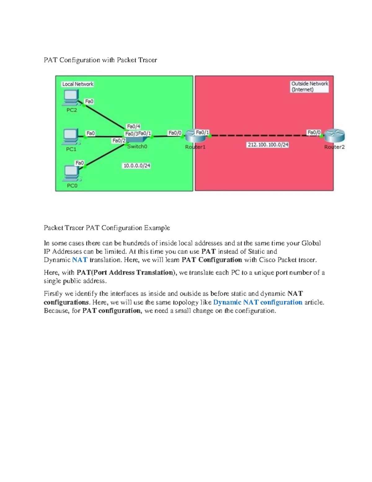 PAT Configuration with Packet Tracer - At this time you can use PAT ...