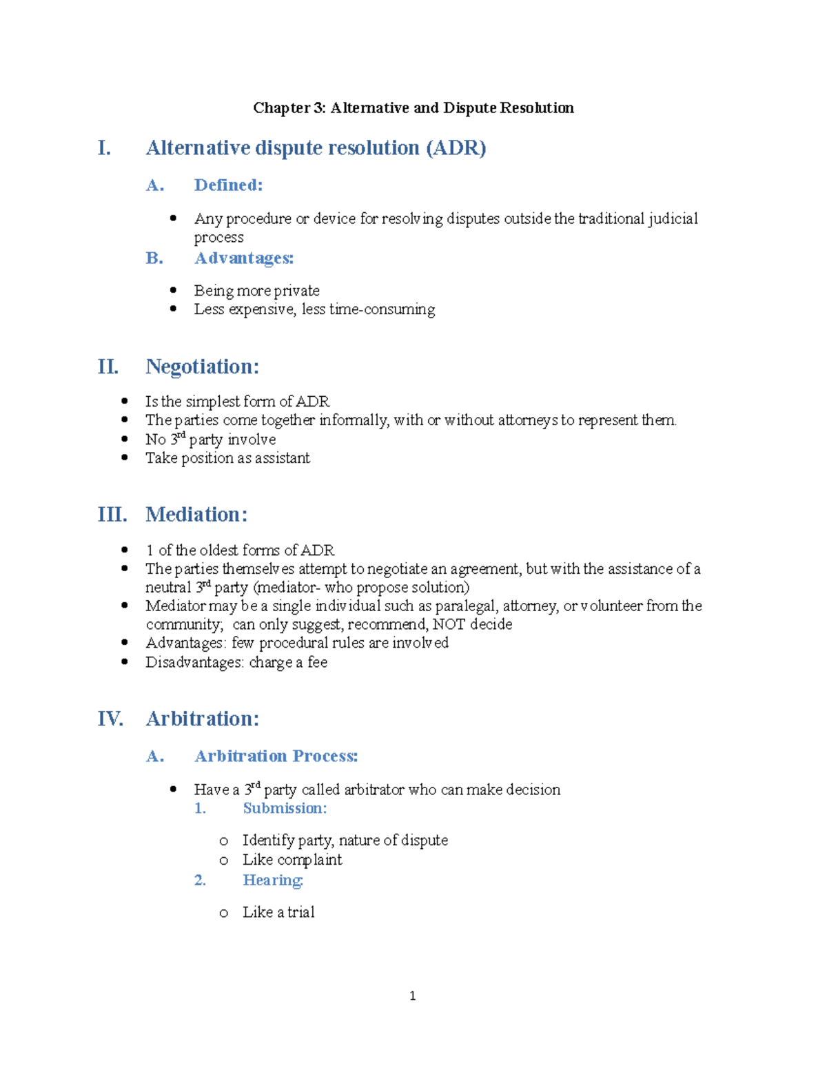 Chapter 3 - Chapter 3: Alternative And Dispute Resolution I ...