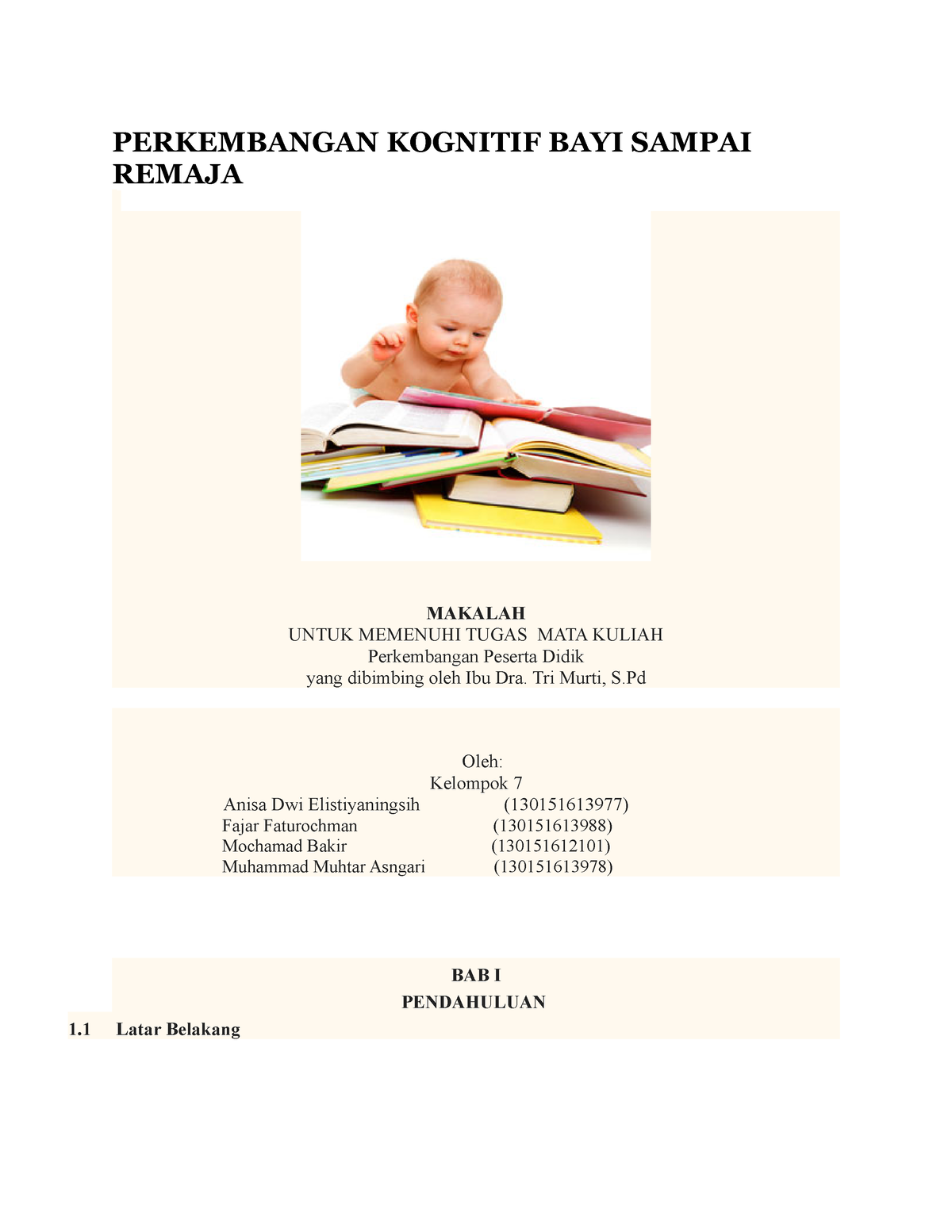 Perkembangan Kognitif BAYI Sampai Remaja - PERKEMBANGAN KOGNITIF BAYI ...