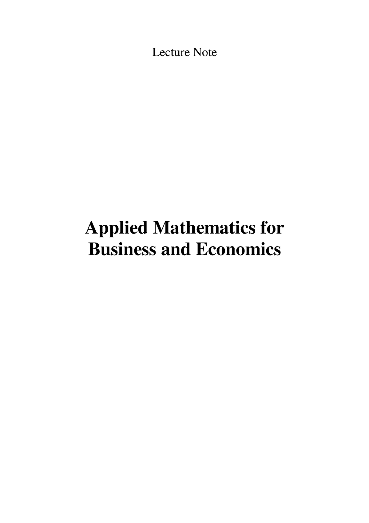 Applied Mathematics For Business And Economics - Lecture Note Applied ...