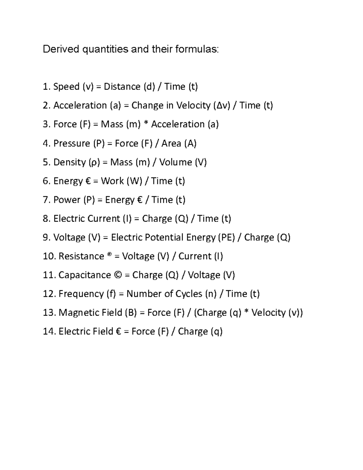 Derived- Quantities- Formulas - Derived quantities and their formulas ...