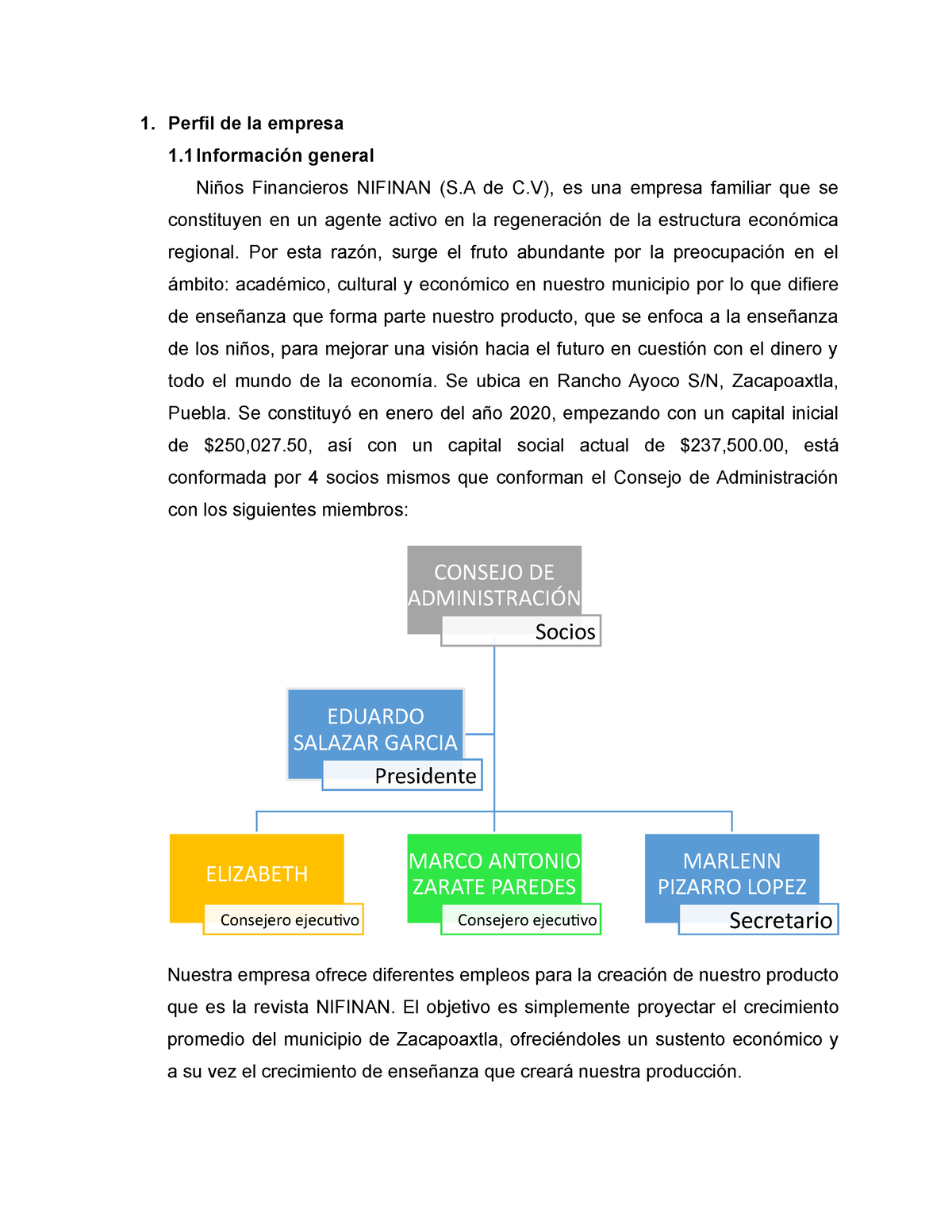 Proyecto Nifinan - Perfil de la empresa 1 Información general Niños ...