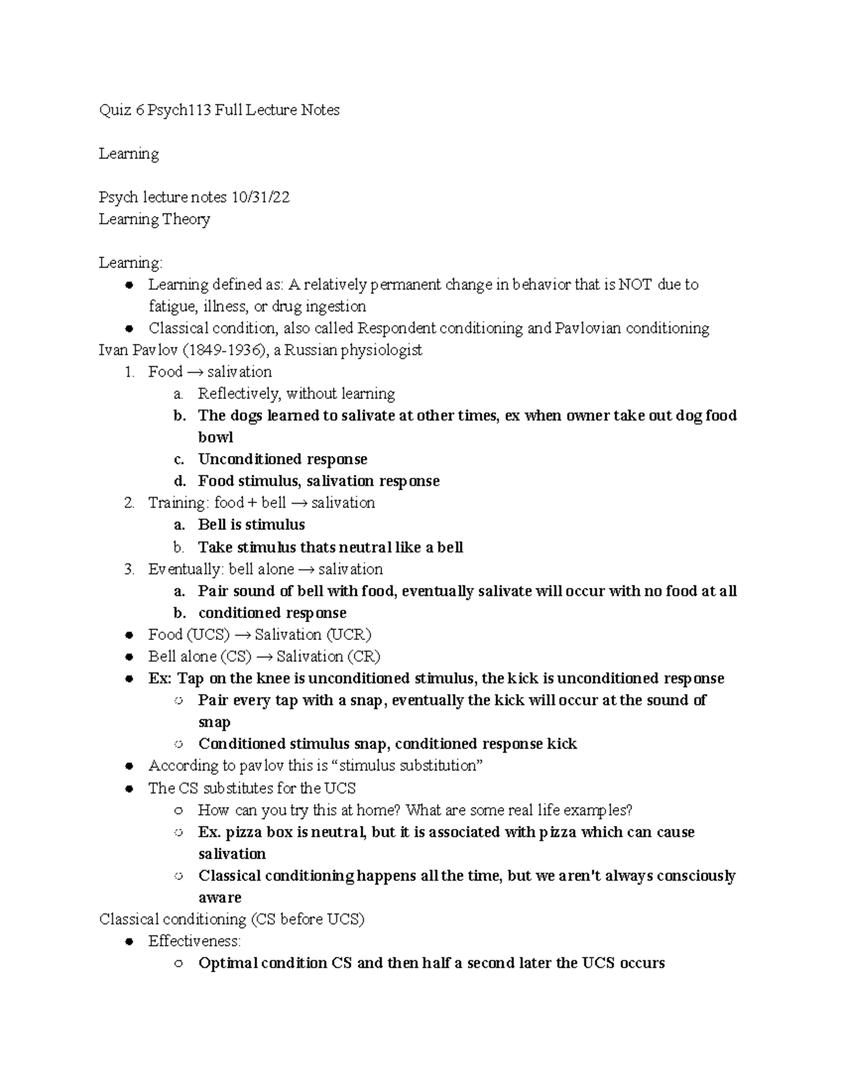 Psych 113 Full lecture Notes Quiz 6 - Quiz 6 Psych113 Full Lecture ...