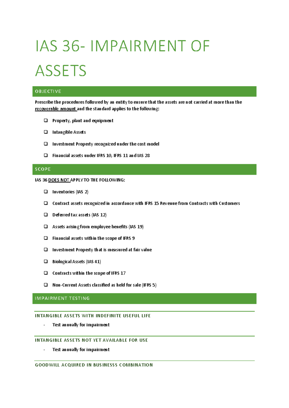 Accounting 00000 - IAS 36- IMPAIRMENT OF ASSETS OBJECTIVE Prescribe the ...