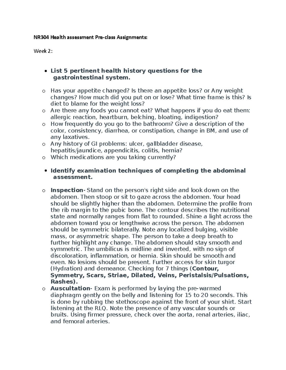 NR304 HA Pre Class Assign - NR304 Health assessment Pre-class ...