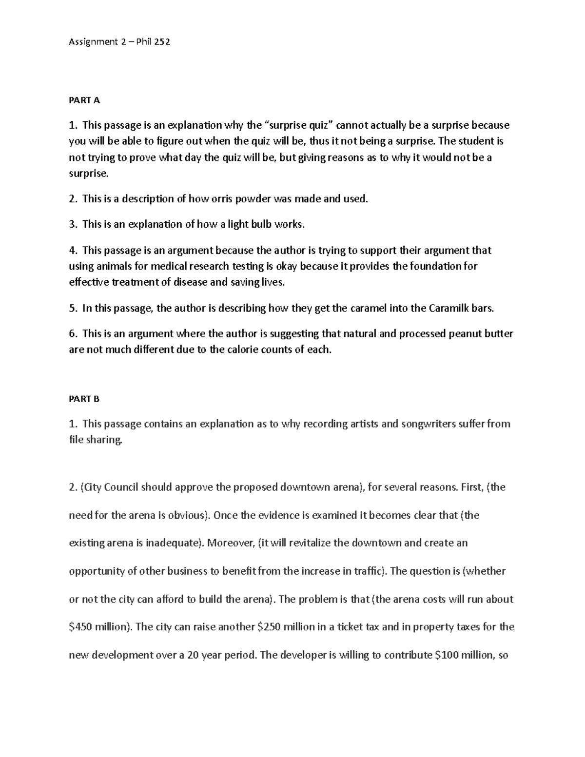 Assign 1 Example 2 - Assignment 2 – Phil 252 PART A This passage is an ...