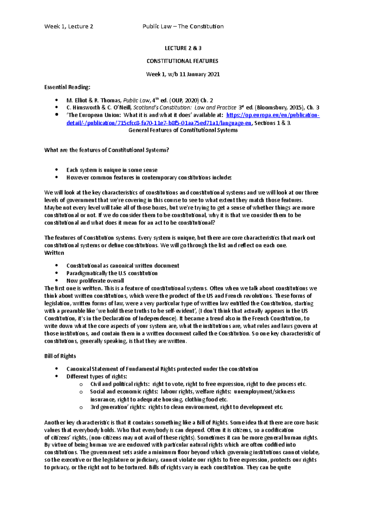 Wk 1, 2 Public Law - the Constitution - LECTURE 2 & 3 CONSTITUTIONAL ...