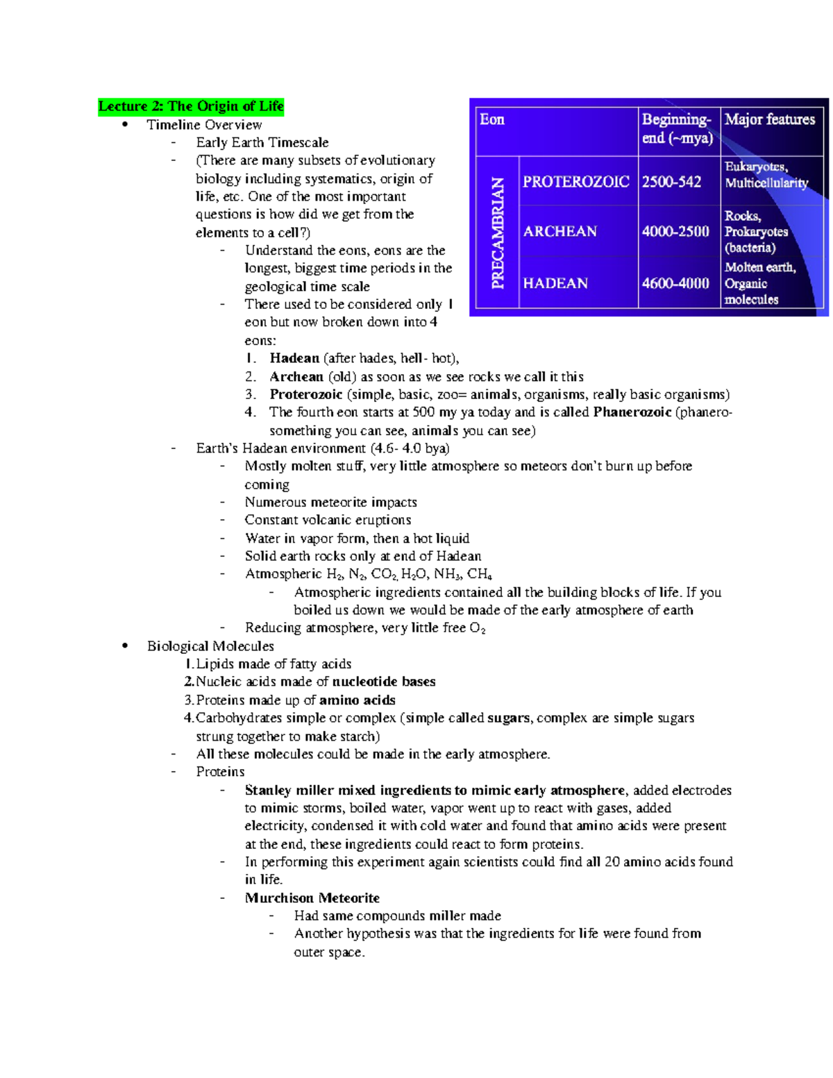 Lecture 2: The Origin of Life - One of the most important questions is ...