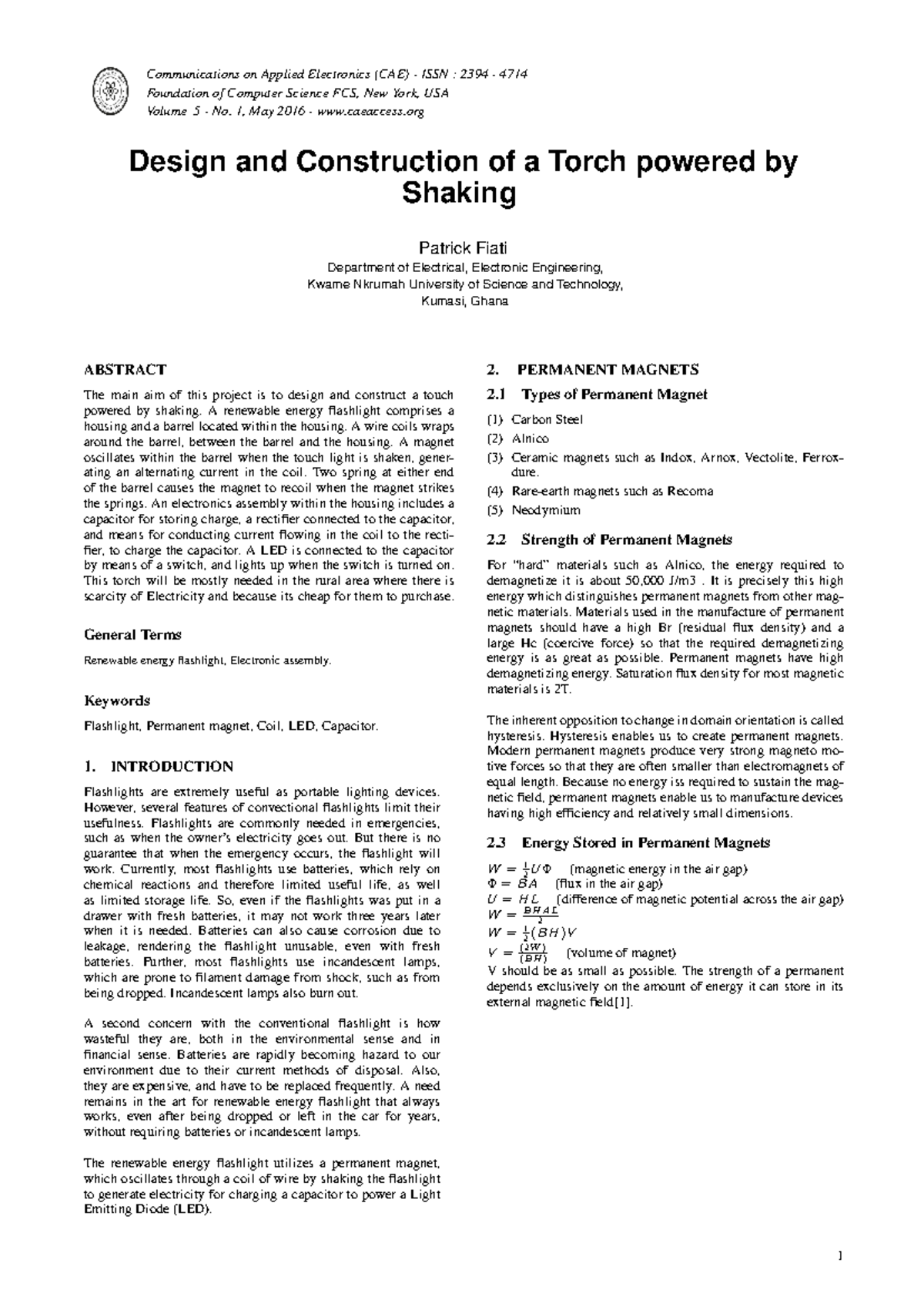 Design and Construction of a Torch power - Foundation of Computer ...