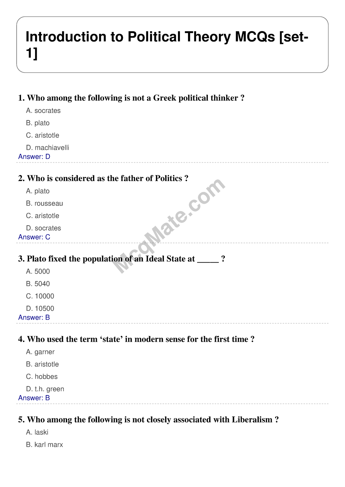 Introduction to Pol.Theory MCQs McqMate Introduction to