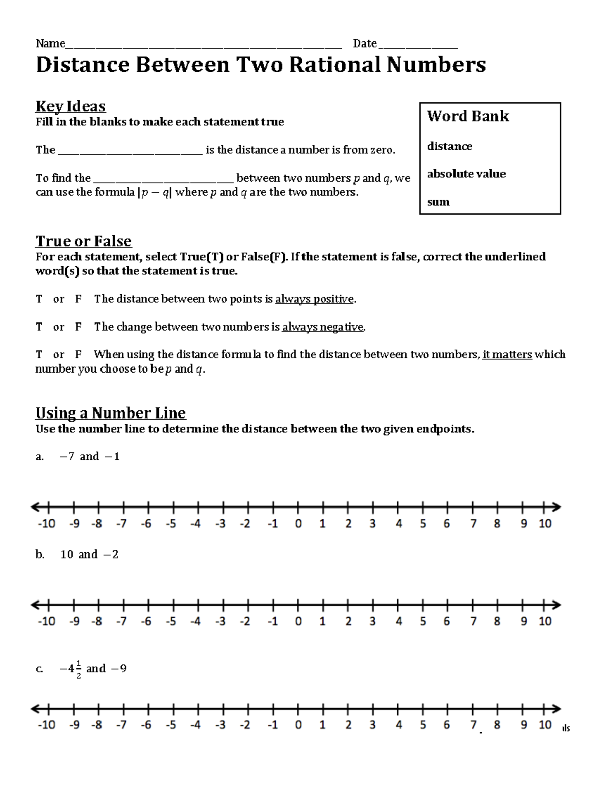 Distance Between 2 Rational s 13 Dec 20 © Taylor J’s MATH materials