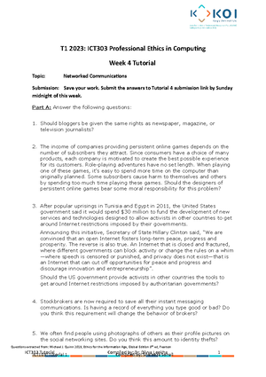 Ict303 week4 document tutorial assesment of professional ethics in ...