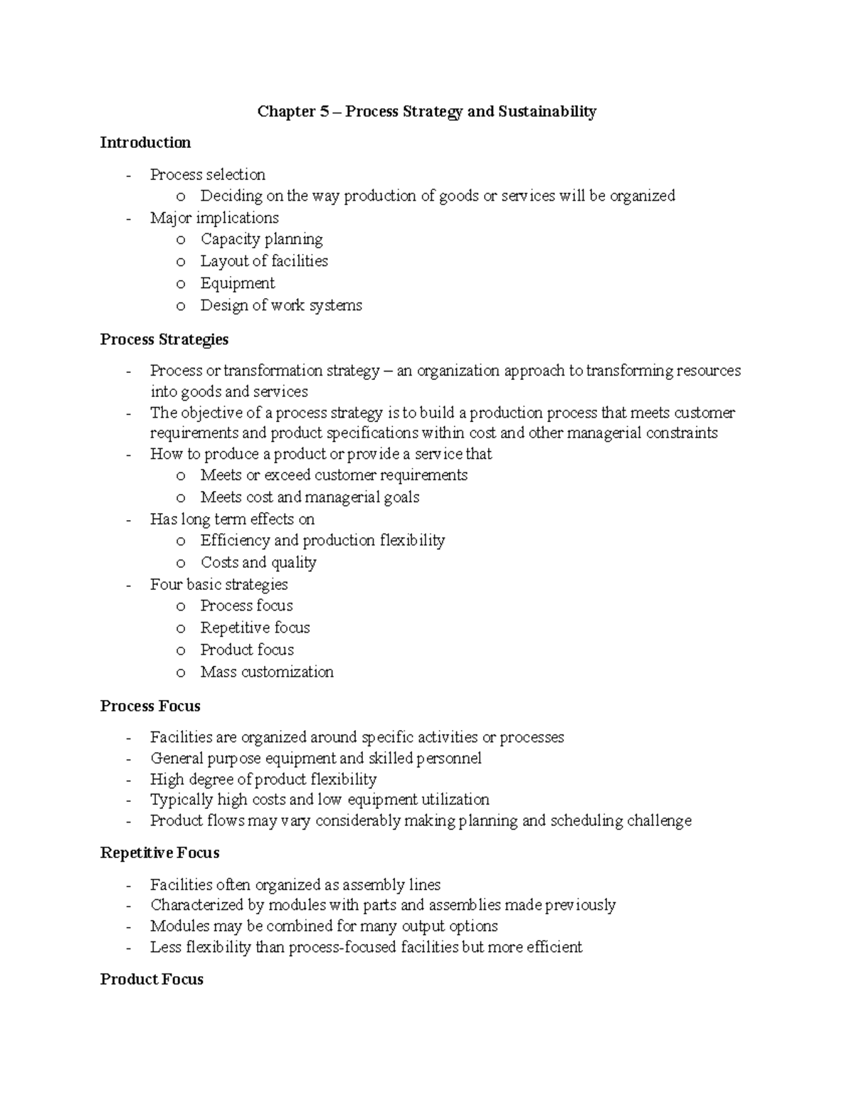 Chapter 5 - Chapter 5 – Process Strategy and Sustainability ...