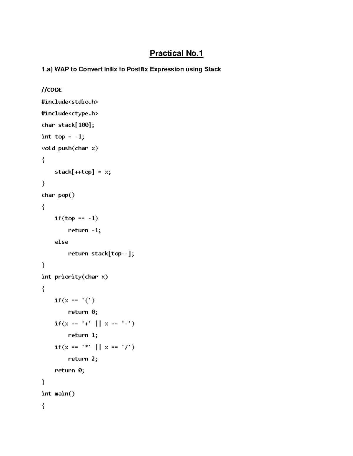 Cd practical - Practical No. WAP to Convert Infix to Postfix Expression ...