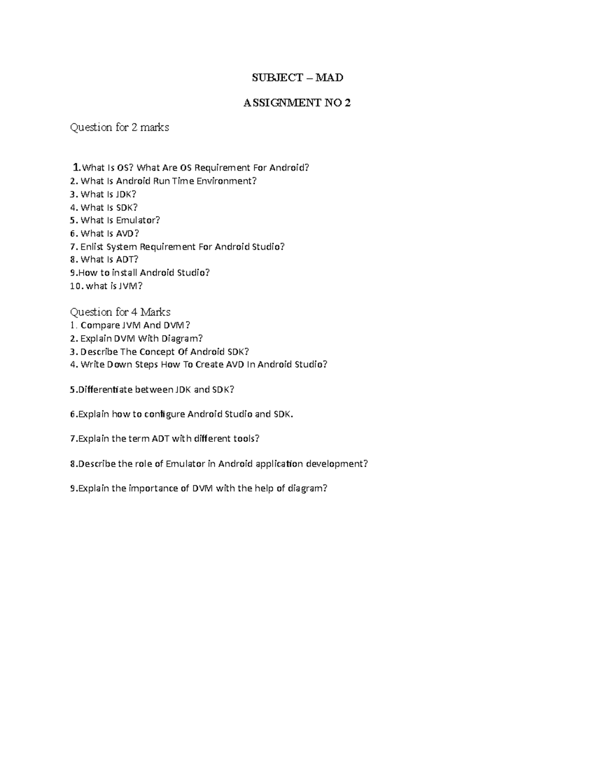 Assignment 2 mad - SUBJECT – MAD ASSIGNMENT NO 2 Question for 2 marks 1 ...