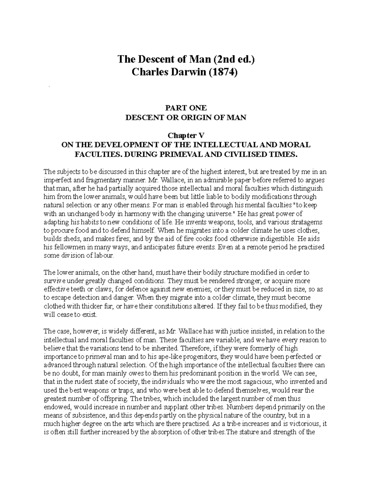Darwin - The Descent of Man (2nd ed.) Charles Darwin (1874) PART ONE ...