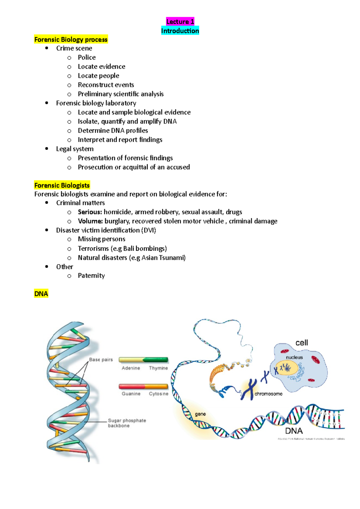 Lecture 1 - Lecture 1 Introduction Forensic Biology Process Crime Scene ...